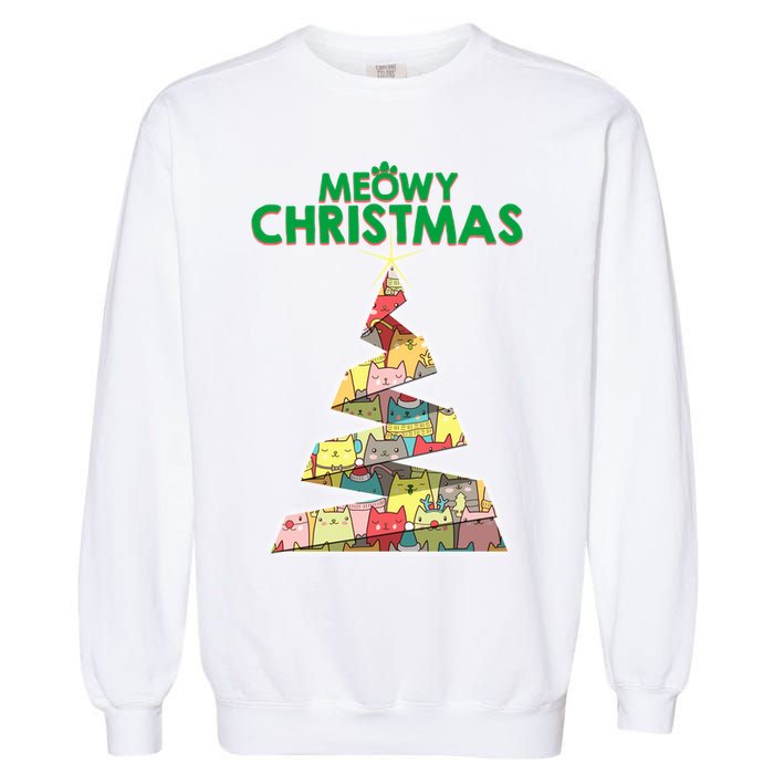 Meowy Christmas Tree For Cat Lovers Garment-Dyed Sweatshirt