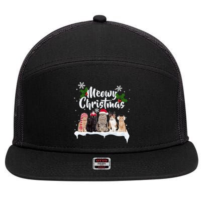 Meowy Christmas Winter Cats 7 Panel Mesh Trucker Snapback Hat