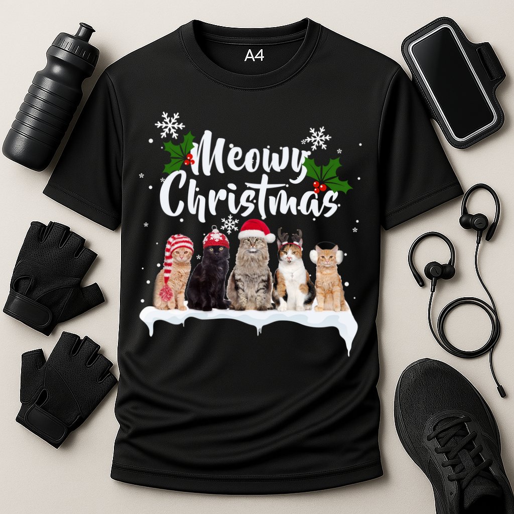 Meowy Christmas Winter Cats Cooling Performance Crew T-Shirt