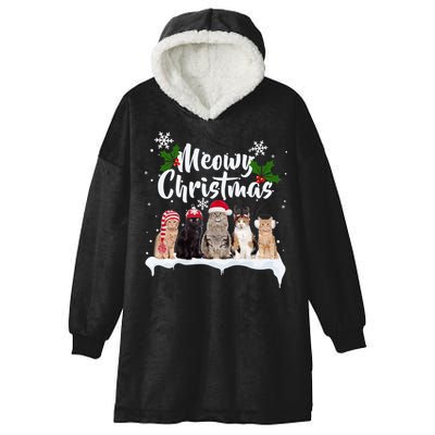 Meowy Christmas Winter Cats Hooded Wearable Blanket