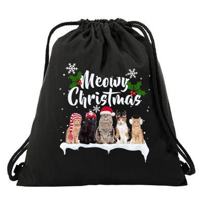 Meowy Christmas Winter Cats Drawstring Bag