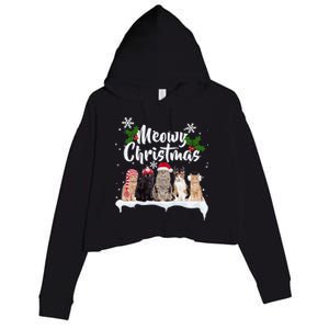 Meowy Christmas Winter Cats Crop Fleece Hoodie