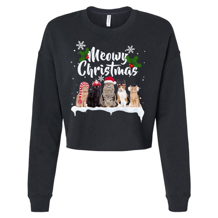 Meowy Christmas Winter Cats Cropped Pullover Crew