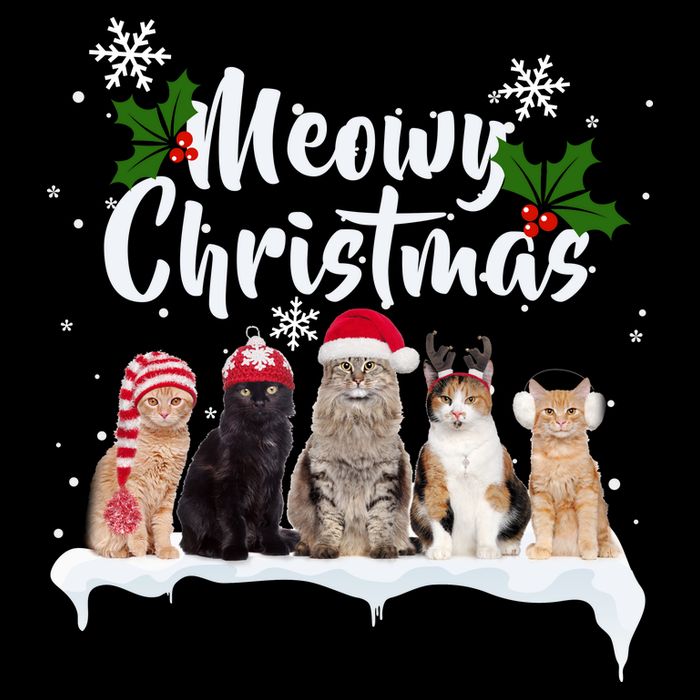 Meowy Christmas Winter Cats Cropped Pullover Crew