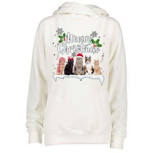 Meowy Christmas Winter Cats Womens Funnel Neck Pullover Hood