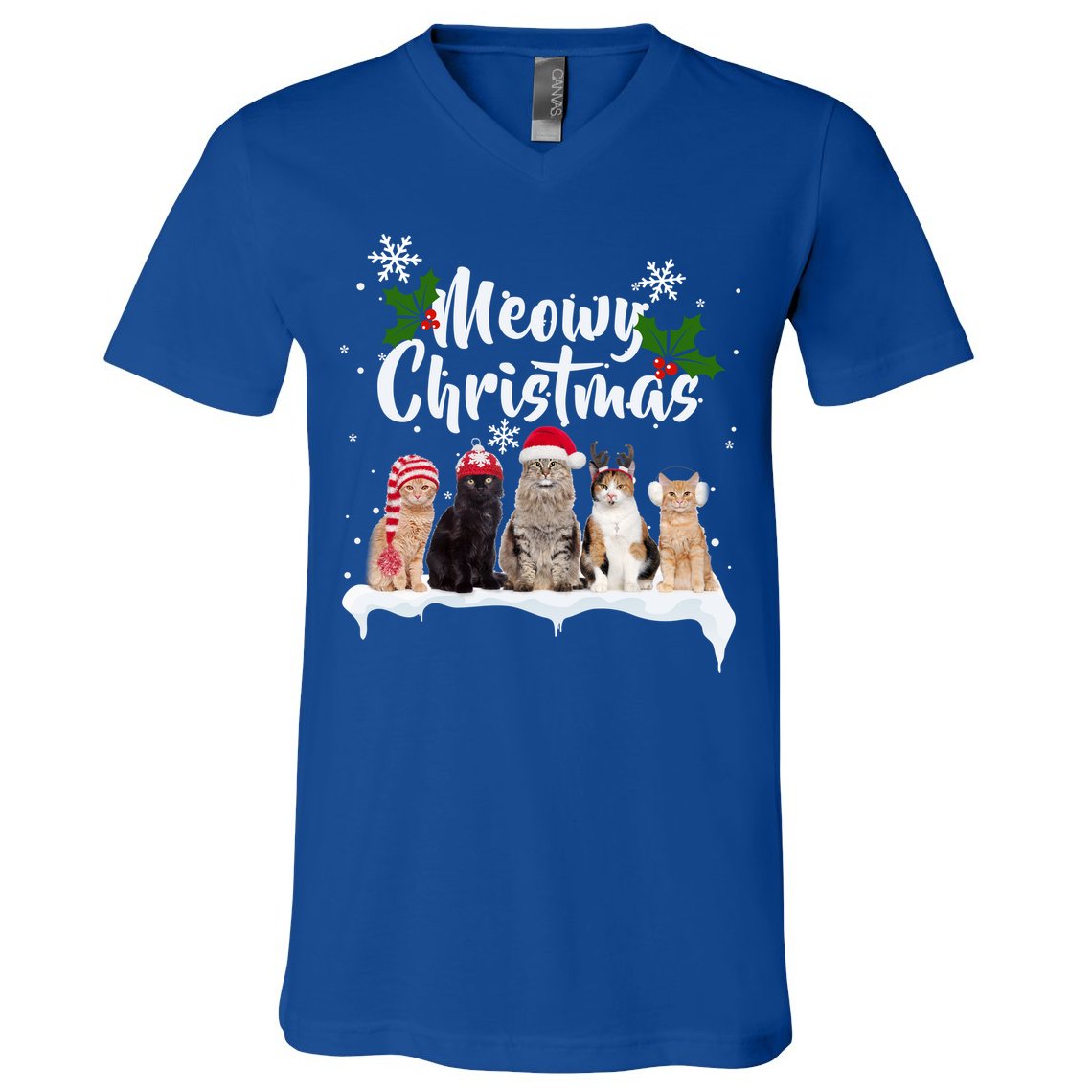 Meowy Christmas Winter Cats V-Neck T-Shirt