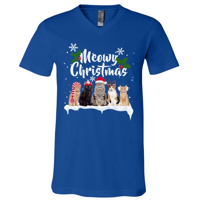 Meowy Christmas Winter Cats V-Neck T-Shirt