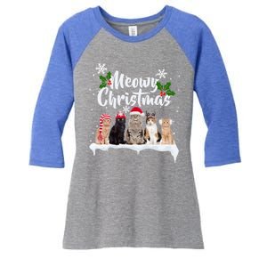 Meowy Christmas Winter Cats Women's Tri-Blend 3/4-Sleeve Raglan Shirt