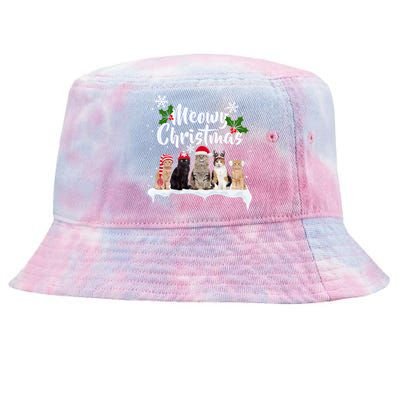 Meowy Christmas Winter Cats Tie-Dyed Bucket Hat