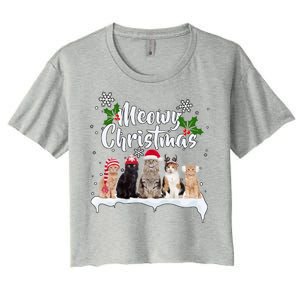 Meowy Christmas Winter Cats Women's Crop Top Tee