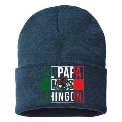 Men El Papa Mas Chingon Funny Best Mexican Dad Gift Sustainable Knit Beanie