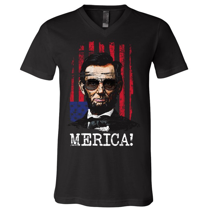 Merica Abe Lincoln V-Neck T-Shirt