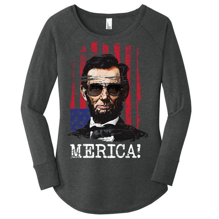 Merica Abe Lincoln Women's Perfect Tri Tunic Long Sleeve Shirt