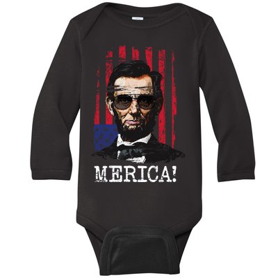 Merica Abe Lincoln Baby Long Sleeve Bodysuit