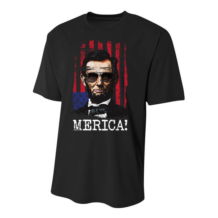 Merica Abe Lincoln Youth Performance Sprint T-Shirt