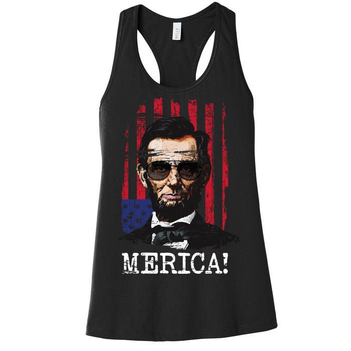 Merica Abe Lincoln Women's Racerback Tank