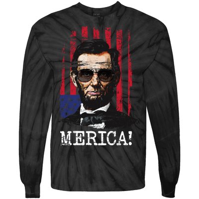 Merica Abe Lincoln Tie-Dye Long Sleeve Shirt