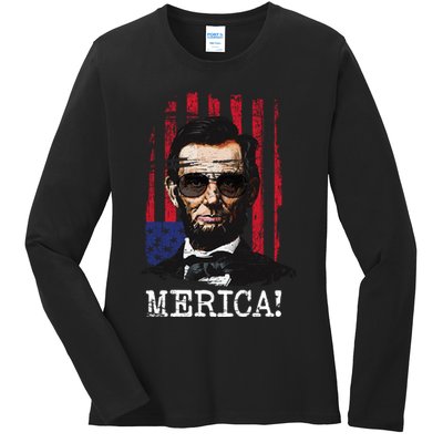 Merica Abe Lincoln Ladies Long Sleeve Shirt