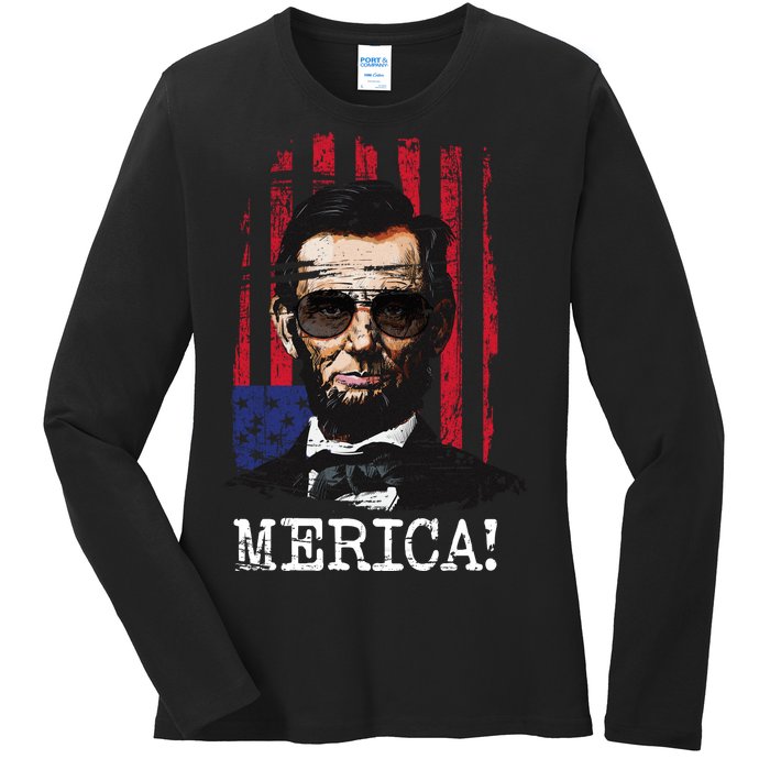 Merica Abe Lincoln Ladies Long Sleeve Shirt