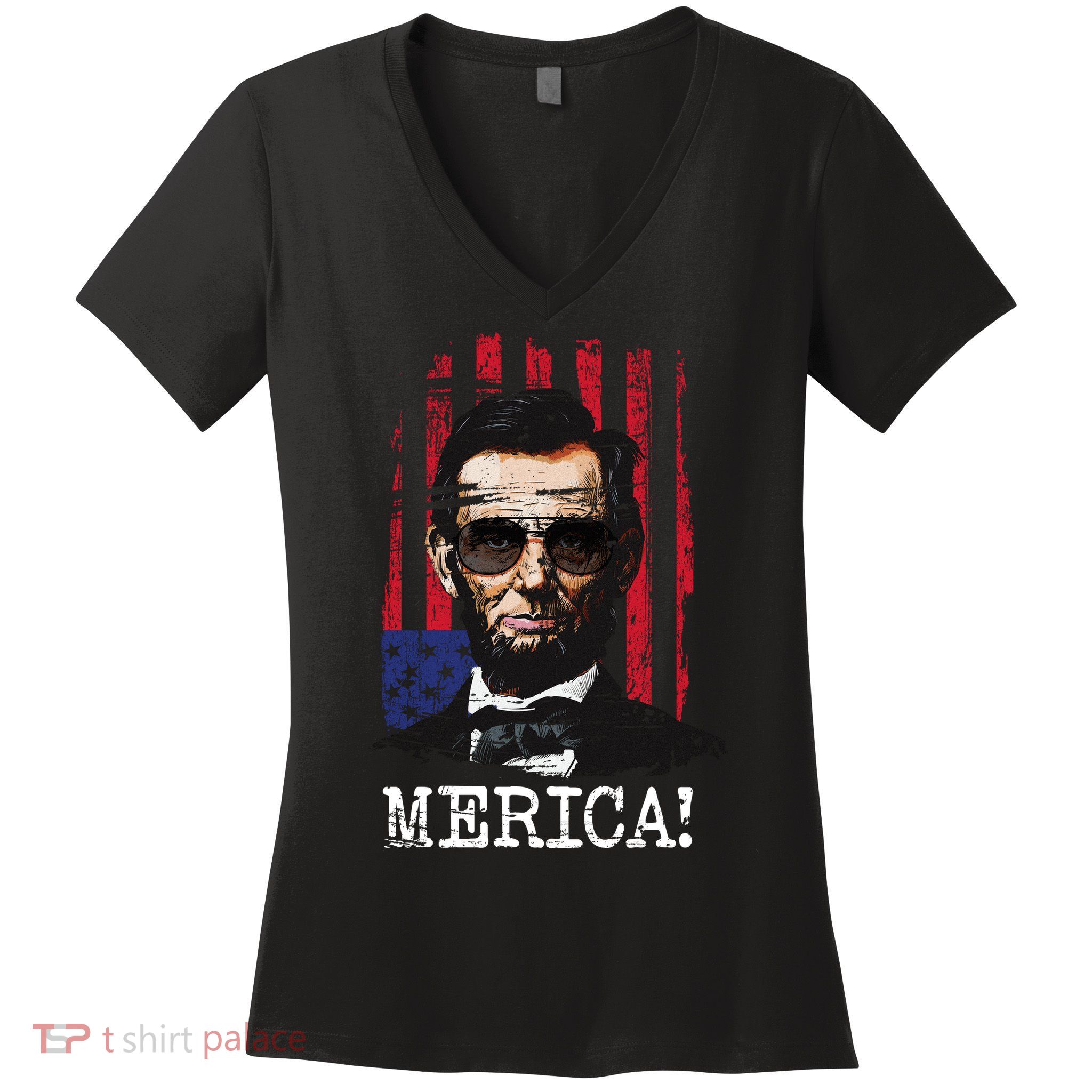 Merica Abe Lincoln Women's V-Neck T-Shirt