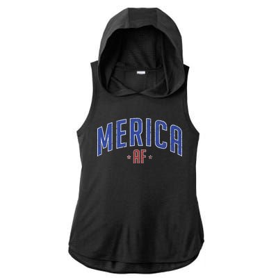 Merica AF Distressed USA Logo Ladies PosiCharge Tri-Blend Wicking Draft Hoodie Tank