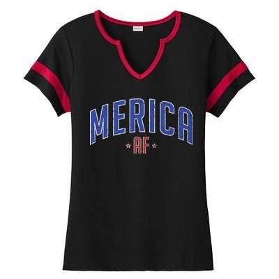 Merica AF Distressed USA Logo Ladies Halftime Notch Neck Tee