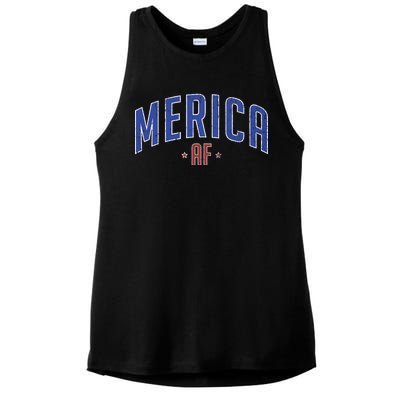 Merica AF Distressed USA Logo Ladies PosiCharge Tri-Blend Wicking Tank