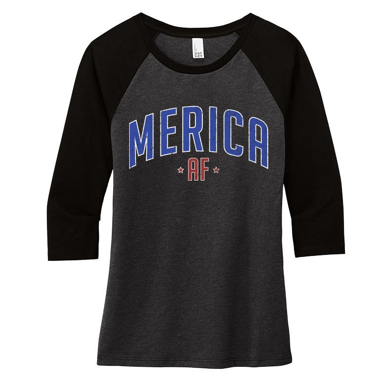 Merica AF Distressed USA Logo Women's Tri-Blend 3/4-Sleeve Raglan Shirt