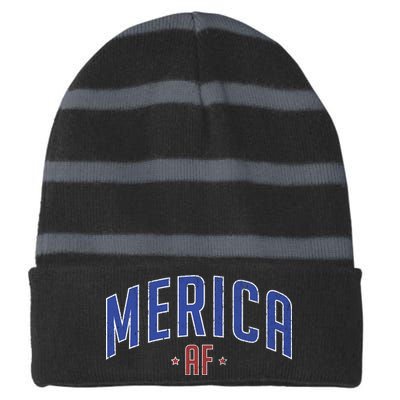 Merica AF Distressed USA Logo Striped Beanie with Solid Band