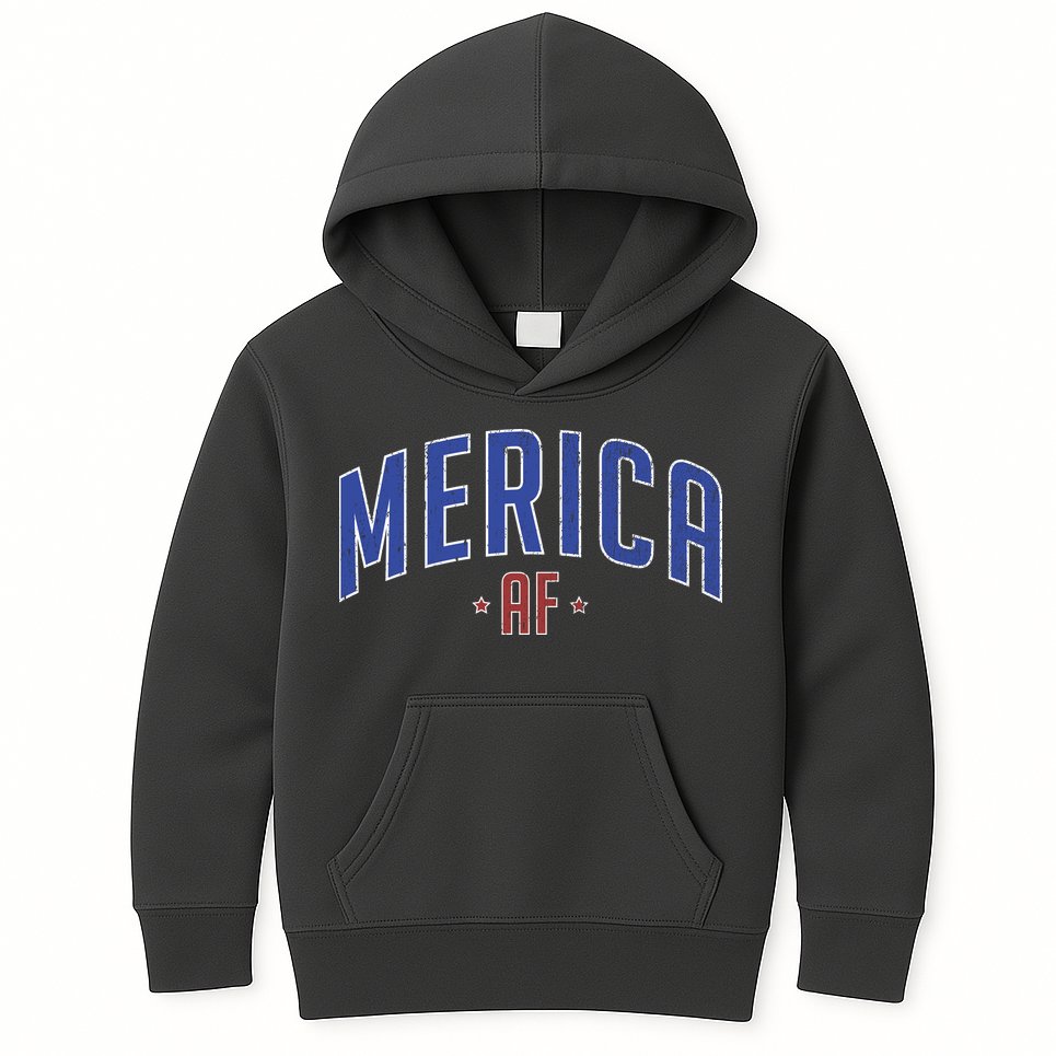 Merica AF Distressed USA Logo Kids Hoodie