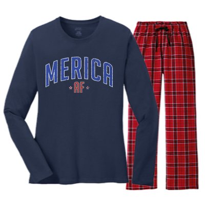 Merica AF Distressed USA Logo Women's Long Sleeve Flannel Pajama Set 