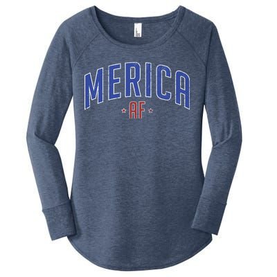 Merica AF Distressed USA Logo Women's Perfect Tri Tunic Long Sleeve Shirt