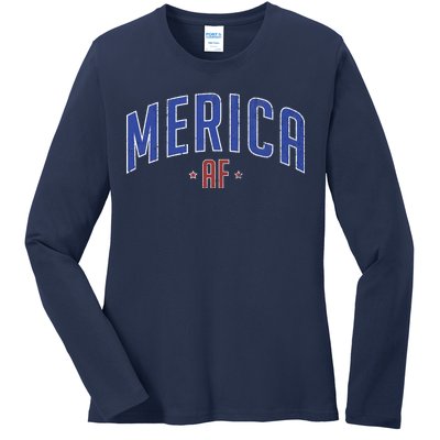 Merica AF Distressed USA Logo Ladies Long Sleeve Shirt