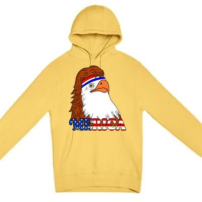 Merica Bald Eagle Retro USA Flag Premium Pullover Hoodie