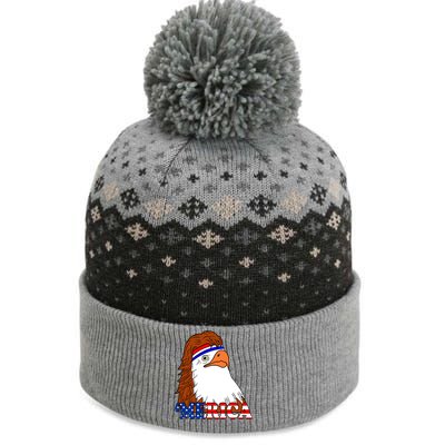 Merica Bald Eagle Retro USA Flag The Baniff Cuffed Pom Beanie