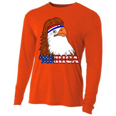 Merica Bald Eagle Retro USA Flag Cooling Performance Long Sleeve Crew