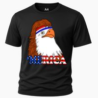 Merica Bald Eagle Retro USA Flag Cooling Performance Crew T-Shirt