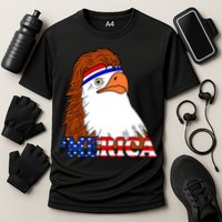 Merica Bald Eagle Retro USA Flag Cooling Performance Crew T-Shirt