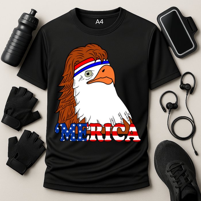 Merica Bald Eagle Retro USA Flag Cooling Performance Crew T-Shirt