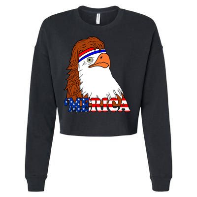 Merica Bald Eagle Retro USA Flag Cropped Pullover Crew