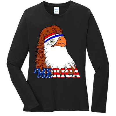Merica Bald Eagle Retro USA Flag Ladies Long Sleeve Shirt