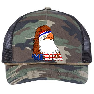 Merica Bald Eagle Retro USA Flag Retro Rope Trucker Hat Cap