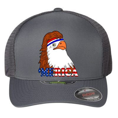 Merica Bald Eagle Retro USA Flag Flexfit Unipanel Trucker Cap