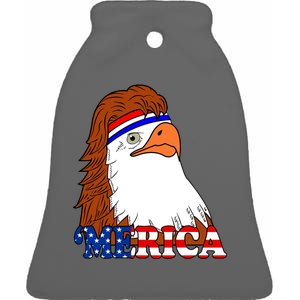 Merica Bald Eagle Retro USA Flag Ceramic Bell Ornament