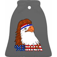 Merica Bald Eagle Retro USA Flag Ceramic Bell Ornament