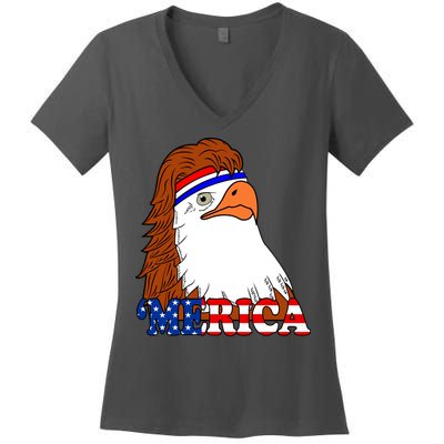 Merica Bald Eagle Retro USA Flag Women's V-Neck T-Shirt