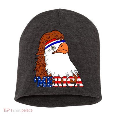 Merica Bald Eagle Retro USA Flag Short Acrylic Beanie