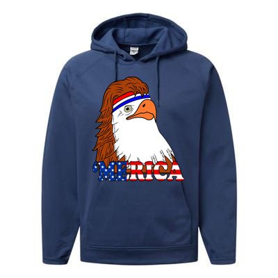 Merica Bald Eagle Retro USA Flag Performance Fleece Hoodie