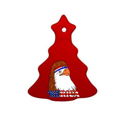 Merica Bald Eagle Retro USA Flag Ceramic Tree Ornament