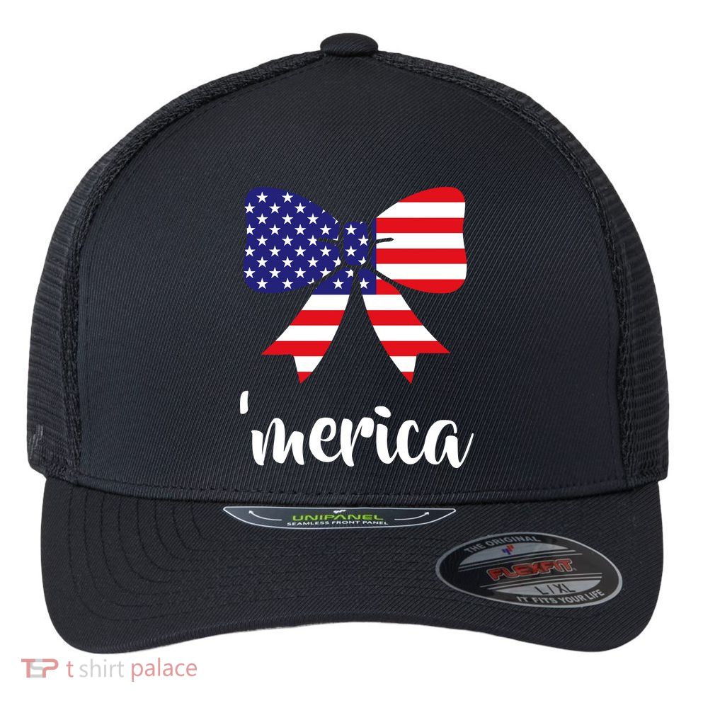 Merica Bow Tie USA Flag Flexfit Unipanel Trucker Cap